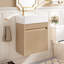 Meuble-lavabo flottant avec lavabo en résine et porte à pousser sans ouverture