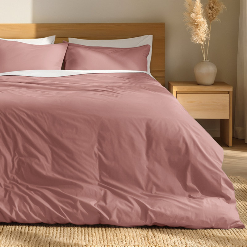 100% Cotton Duvet Set – Crisp Percale Weave – Lightweight & Breathable, Dusty Rose