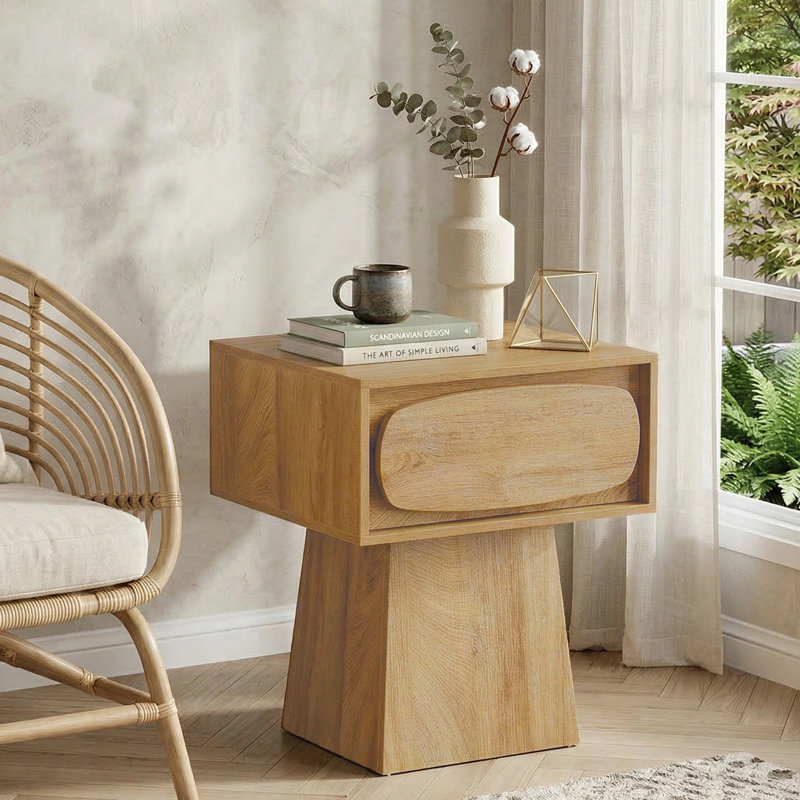 2 pièces, table de bout avec tiroir de rangement, table d'appoint moderne en bois pour le salon, petits espaces, brun, Brun