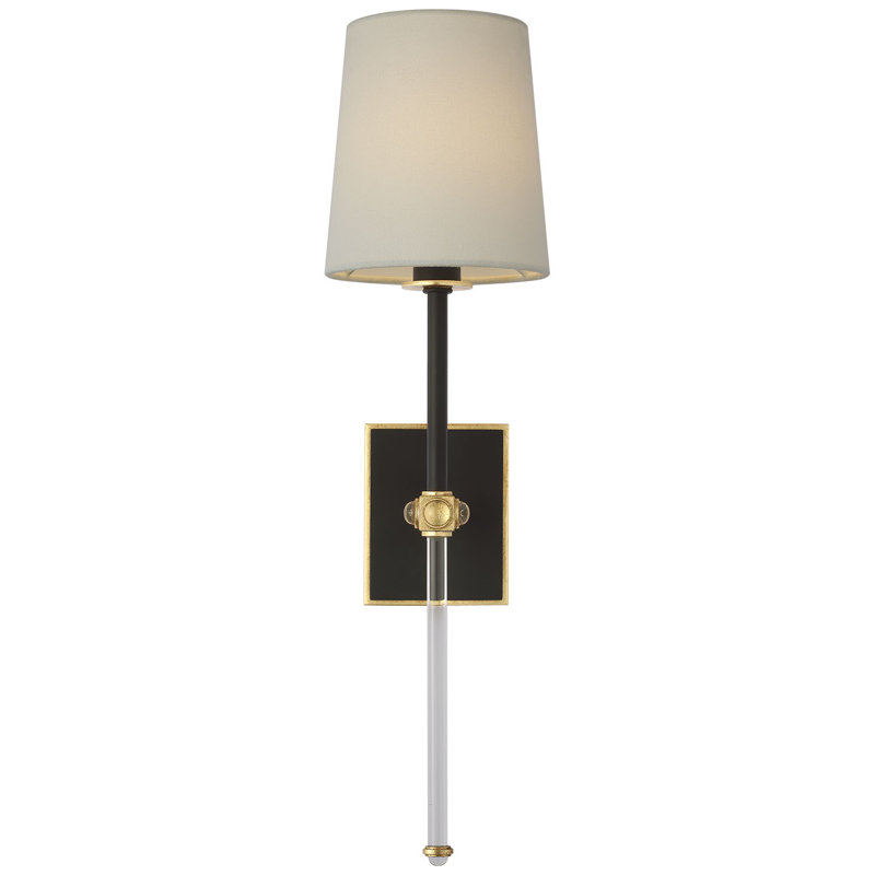 Julie Neill Lucia 21" Cordless Sconce with Linen Shade, Matte Black/Crystal