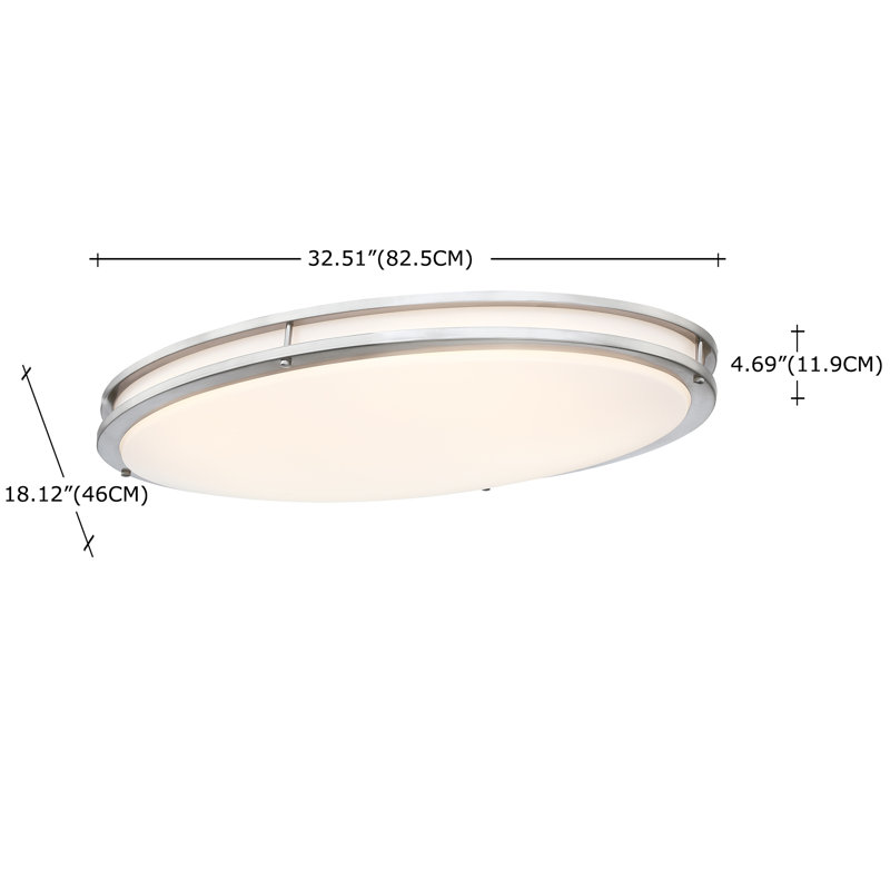 Hanz Selectable LED 2700K, 3000K,3500K, 4000K, 5000K Flush Mount Ceiling Light, Brushed Nickel, 4.69"H x 33"W x 18.12"D