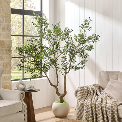 7ft Artificial Olive Tree With Realistic Leaves And Olives, Faux Mediterranean Tree In White Pot For Living Room, Entryway Or Home Decor