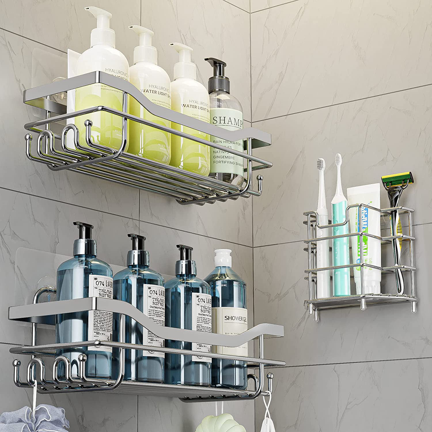 ODesign Adhesive Shower Caddy No Drilling with Soap Dish 3 Tiers Stainless  Stee
