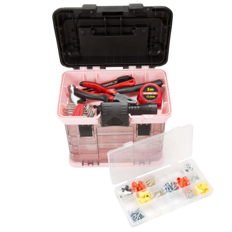 Stalwart Portable Tool Box - Small Parts Organizer and Customizable Compartment for Hardware, Crafts, Pink