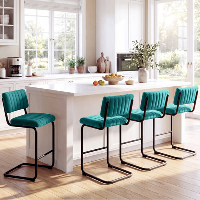 Anatolii Low Back Tufted Velvet Upholstered Counter/Bar Stool With Steel Sled Frame(Set of 4)