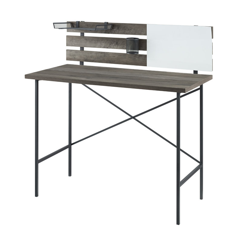 42" Slat Back Writing Desk, Grey Wash/Black