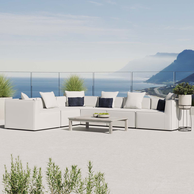 Modway Saybrook Outdoor Patio Upholstered 6-Piece Sectional Sofa, White