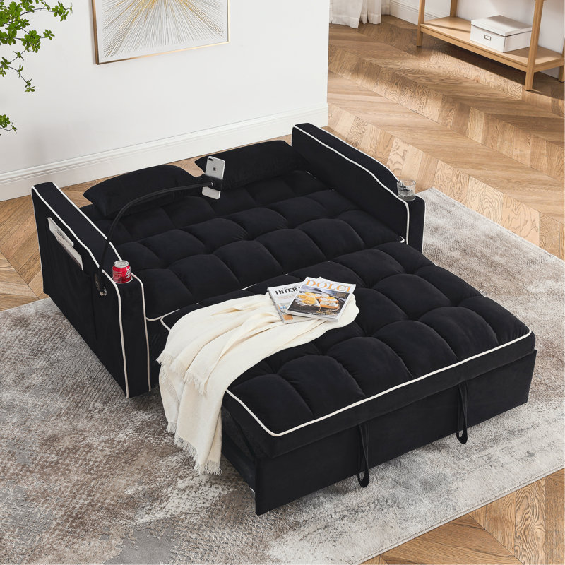 Canapé-lit pliable polyvalent avec dossier réglable et multiples fonctions pratiques, H 31,1 po x l 55,5 po x P 37 po, Noir