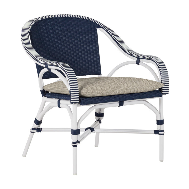Savoy Patio Chair with Cushions, No Welt, Chalk/White/Navy, Rollo Chambray