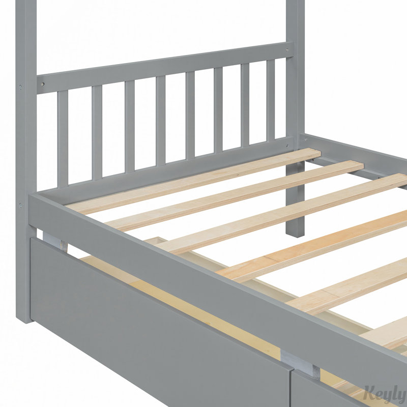 Lit en bois avec tiroirs, gris, Simple