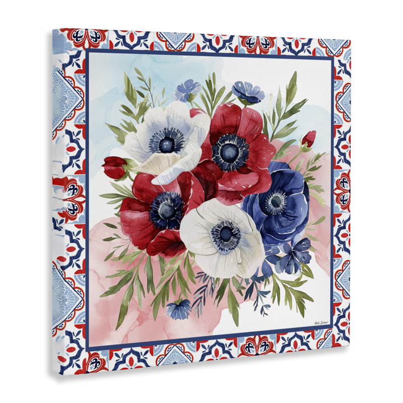 Toile Americana Poppy Bouquet, design par Nicole DeCamp, H 24 po x l 24 po