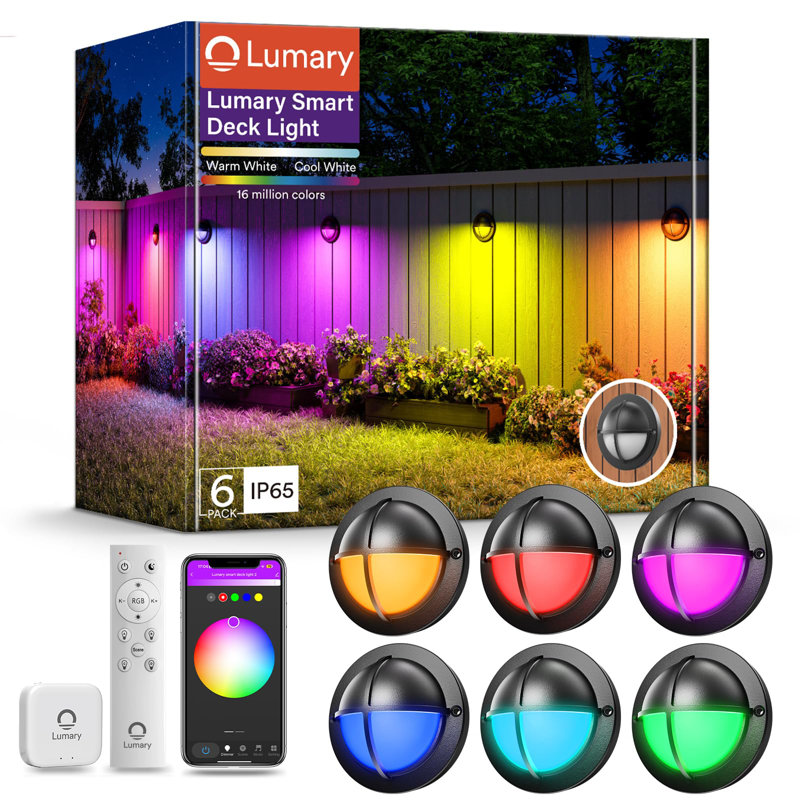 Lumary 6-Pack Smart 12-24V Low Voltage Deck Lights with Hub, RGB+CCT 4 " Step Lights, IP65 Waterproof, Works with Alexa & Google Assistant