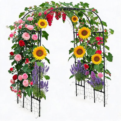 86" Garden Arch Trellis for Grapes & Cucumbers, Large Climbing Plant Pergola, Outdoor Metal Support
