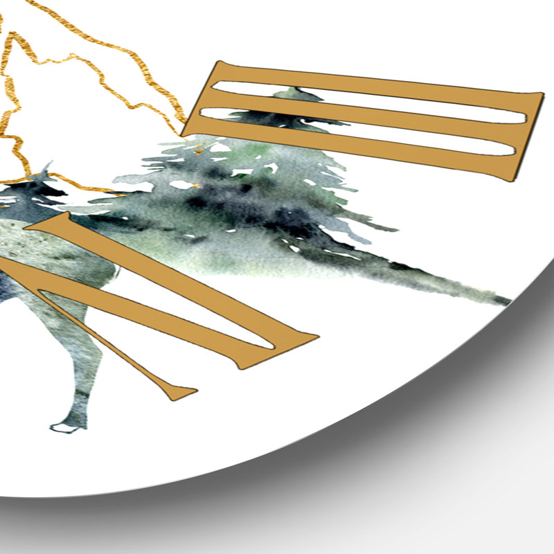 Horloge murale moderne paysage minimaliste de Forest Mountains & Deer, Grand