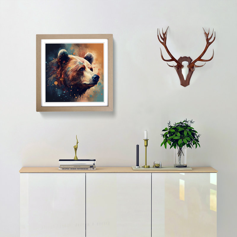 Bear Graphic Art - Framed Print, Oak