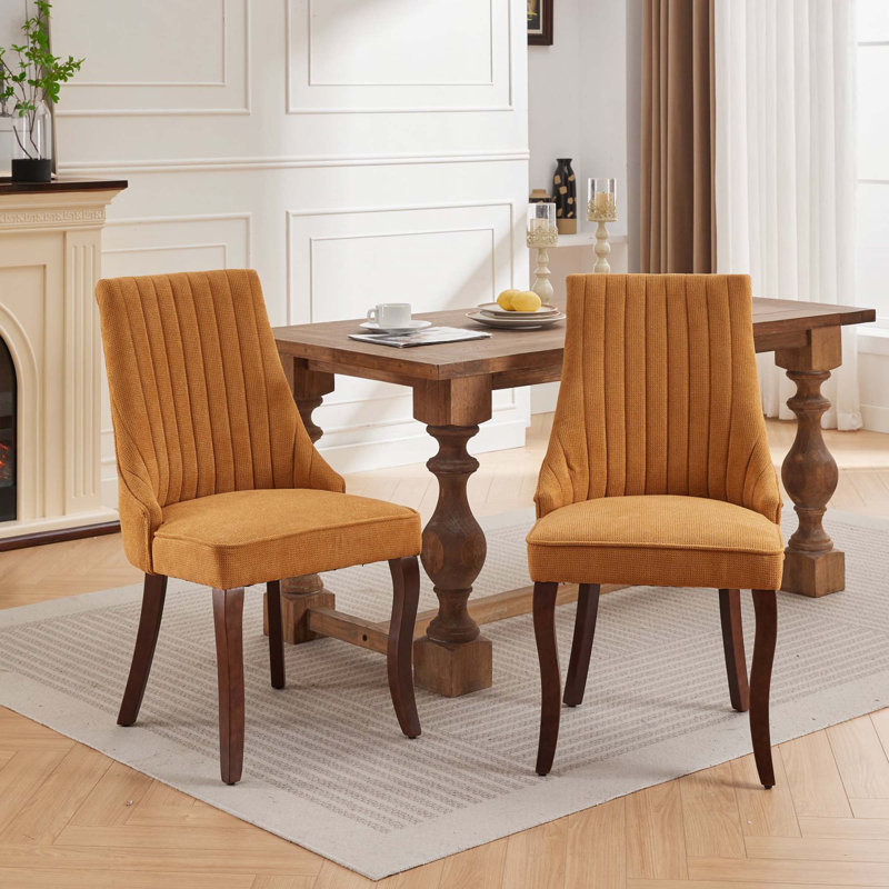Chaise de salle à manger en lin, ensemble de 2, Lin jaune