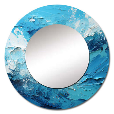 Cerulean Seascape III - Landscapes Large Wall Mirror, Modern Round Decorative Mirror, Printed Metal Art