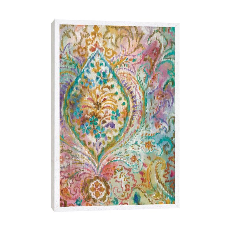 Boho Paisley - Painting on Canvas, 66.04 cm H x 45.72 cm W, White Floater Framed