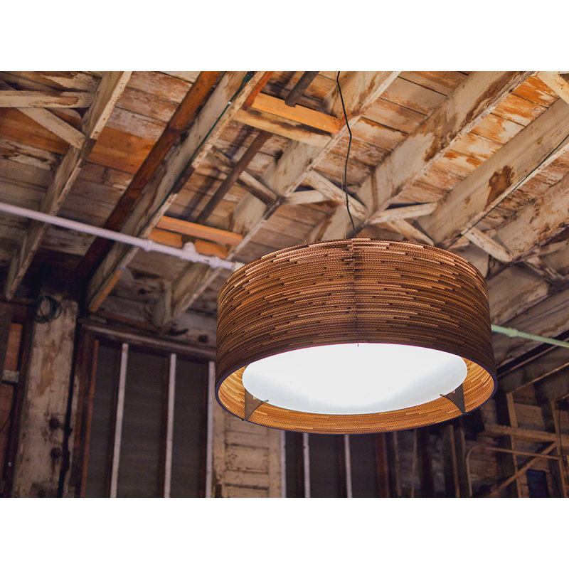 Scraplight Drum Recycled Cardboard Pendant Light, 60" H x 18" W x 18" D, Blonde