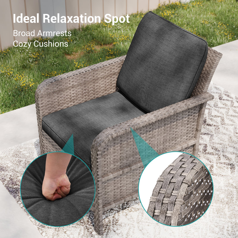 6 Piece Patio Sofa with Table Set with Cushion, Black Grey