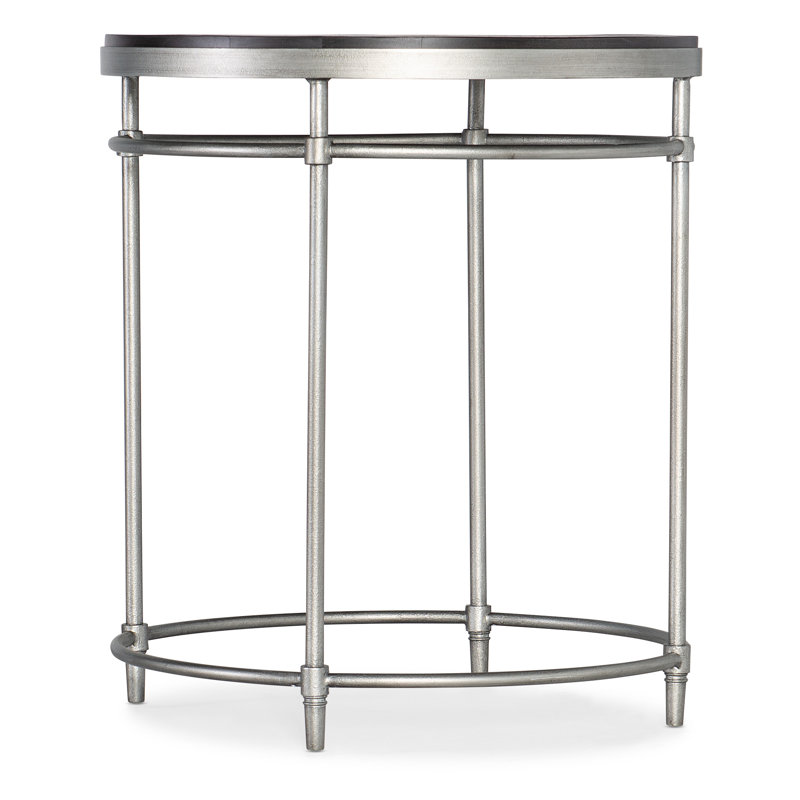 Round Black and Silver Wood Metal End Table with Storage