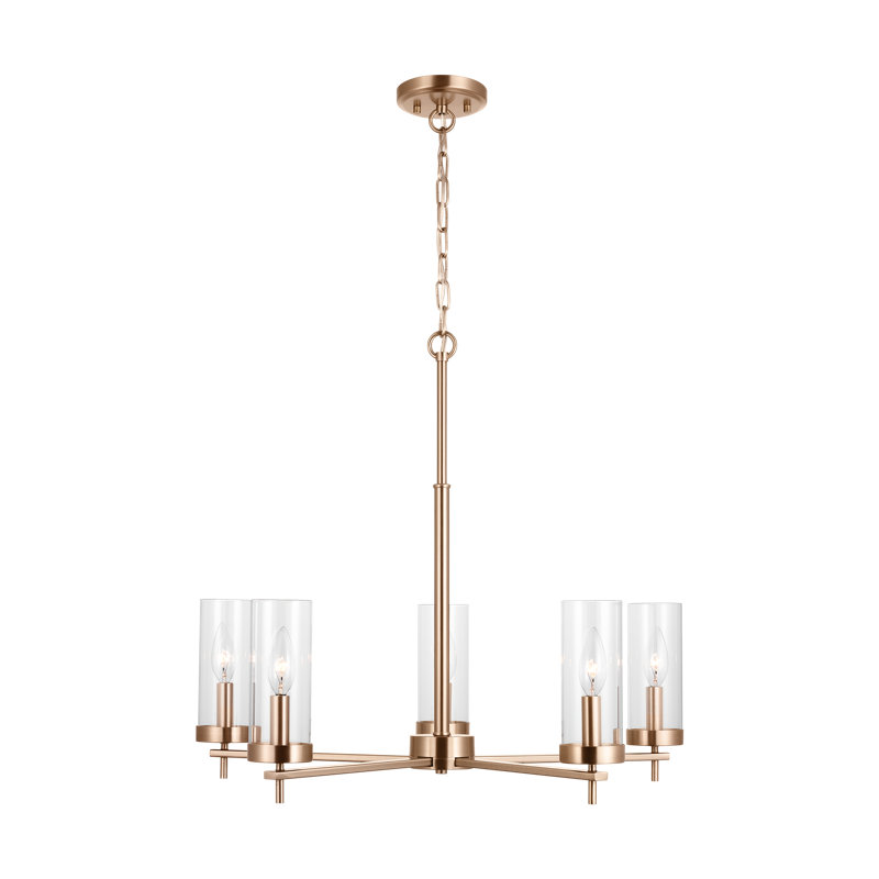 5 - Light Dimmable Classic / Traditional Chandelier, Satin Brass