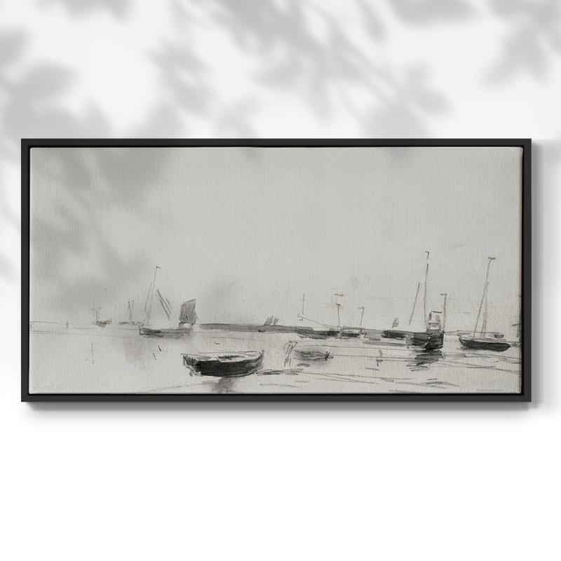 Série nautique - CCXCII - Toile tendue avec châssis tendue, prête à être accrochée, H 25 po x l 49 po, Noir