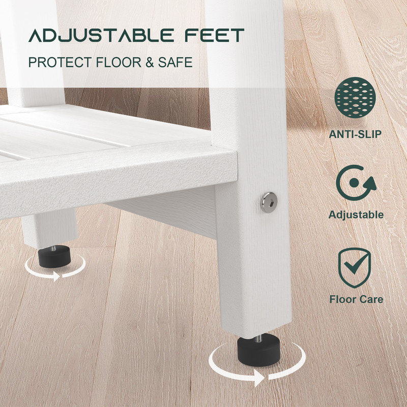  Waterproof HDPE Shower Bench with Handle, Shelf and Adjustable Feet, White, Large, White, Large