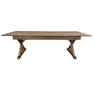 Eternity Rectangular Solid Pine Farm Dining Table with Folding X-Style Legs