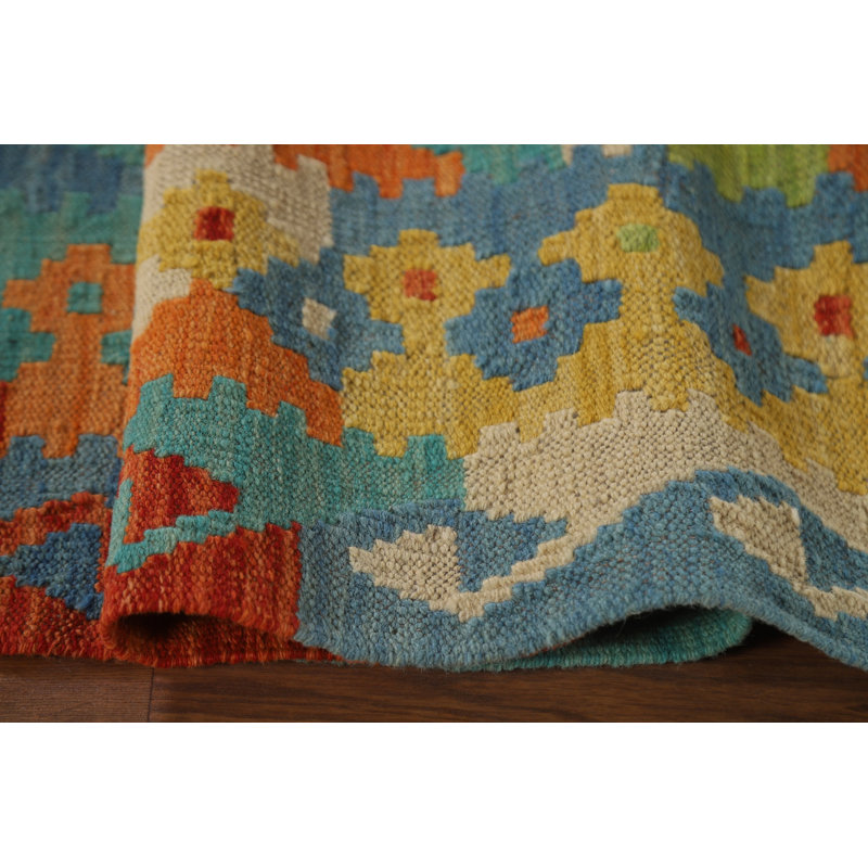 Tapis géométrique en laine Kilim 7 x 9
