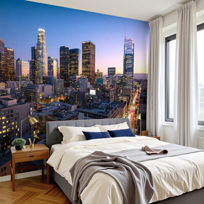Papier peint adhésif à suspendre au centre-ville de Los Angeles, papier peint mural amovible en PVC H 100 po x l 144 po pour chambre à coucher, bureau à domicile, bureau
