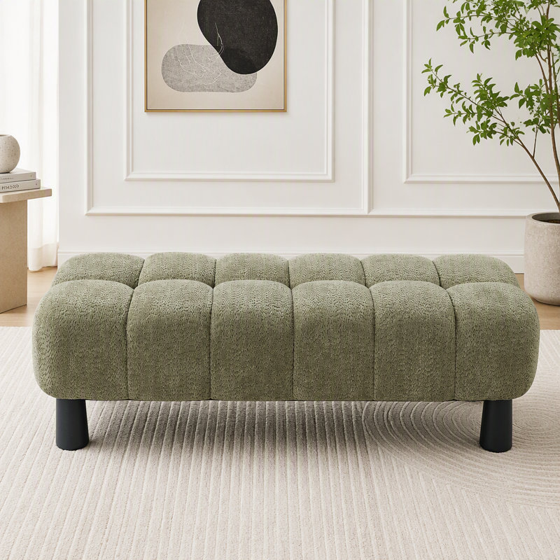 Banc-pouf rembourré bleu de 159 cm (62,6 po), structure en contreplaqué et bois d'hévéa, banc de bout de lit, Vert