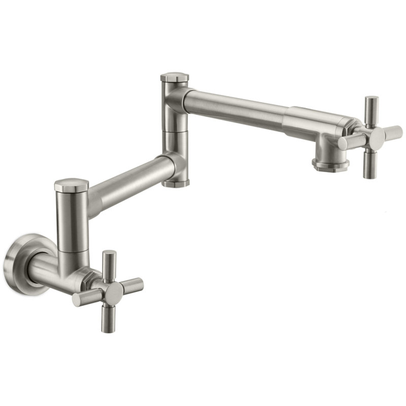 Descanso Pot Filler Dual Handle Wall Mount, Burnished Nickel