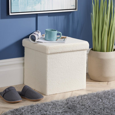 Kalecia 38cm Wide Teddy Fur Boucle Square Folding Storage Ottoman