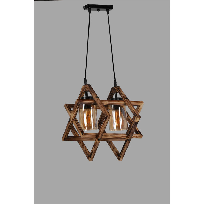 Lustre rustique en bois avec cadre en métal et capuchon en verre, 16,9 x 16,9 x 15,7 pouces | Hauteur réglable, couleur brune | Douille E27, 40 W maximum | Parfait pour les décorations du Sud-Ouest et de la campagne | Finition électrostatique séchée au four