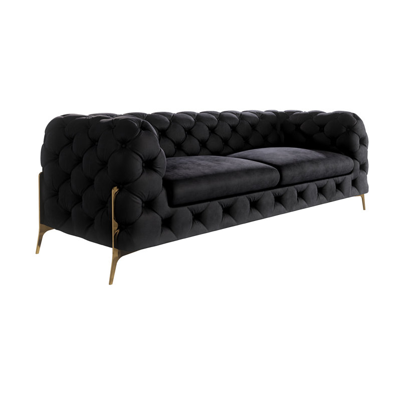 Chesterfield Sofa Atoka with Gold Metal Legs, Black, 3