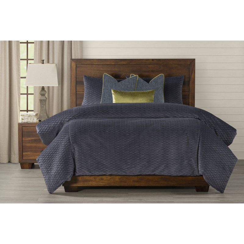 Pleated Velvet Blue Stone Duvet Cover & Insert Set, Twin Duvet Cover + 1 Sham + 2 Pillows