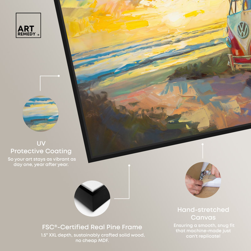Colorful Coastal Sunset Canvas Print with Black Frame, 17" x 25"