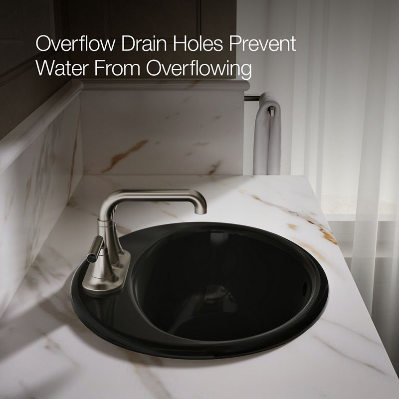 Farmington Metal Oval Drop-In Bathroom Sink with Overflow, Black, 4" Center