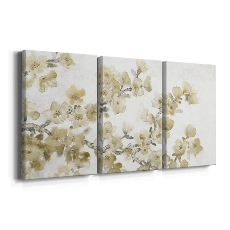 Composition neutre de cerisier en fleurs II - toile tendue avec châssis de qualité supérieure - prête à être accrochée