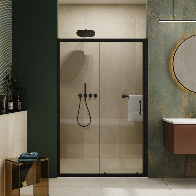 Single Sliding Shower Door 72.In H X 48.In W - 1/5 Inch Tempered Glass, Black Stainless Steel Handle, & Construction Waterproof Design