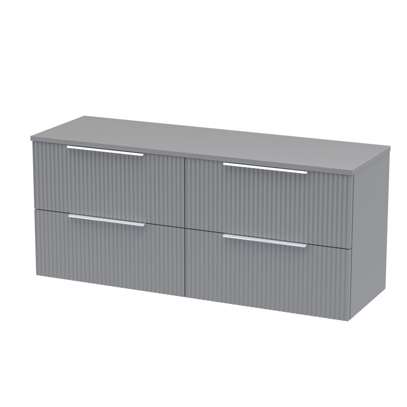 Fluted 120.5Mm Wall Hung 4-Drawer Vanity Base, Grey