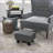 Ottoman Small Foot Rest, Charcoal Gray Linen Fabric Foot Stool for Living Room | Black | Wood