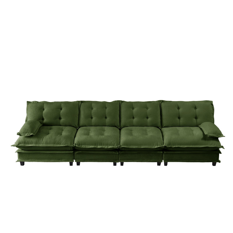 Canapé de 138 po à 4 places Cloud, canapé modulaire modulaire, canapé moderne à assise profonde pour le salon, coussin de siège confortable en treillis décoré, tissu chenille respirant, vert