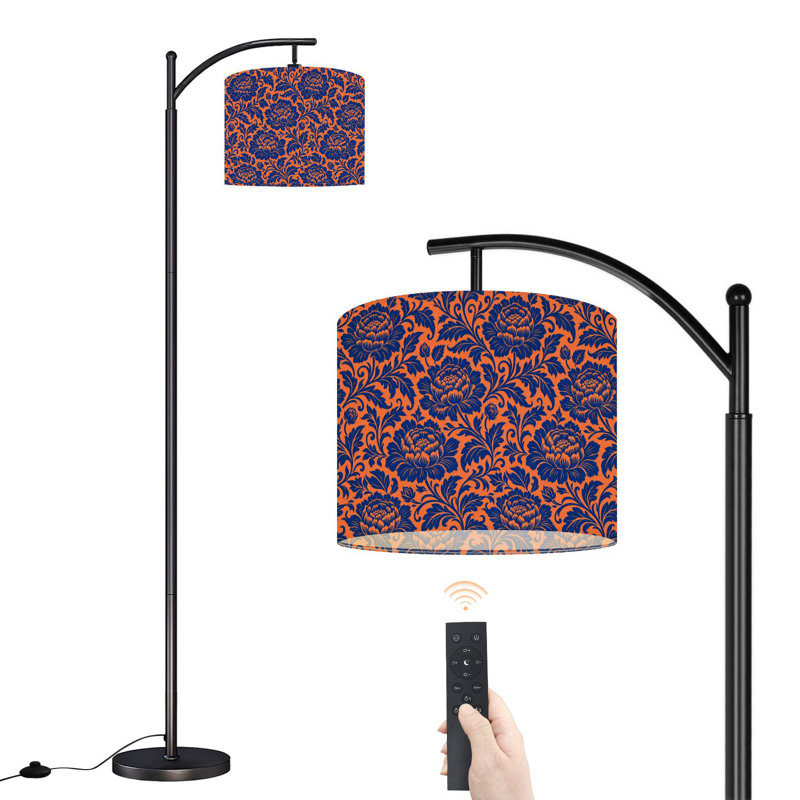 Lampe sur pied à arc avec abat-jour réglable à motif floral bleu, oiseaux élégants, corail, botanique, rétro et tropical