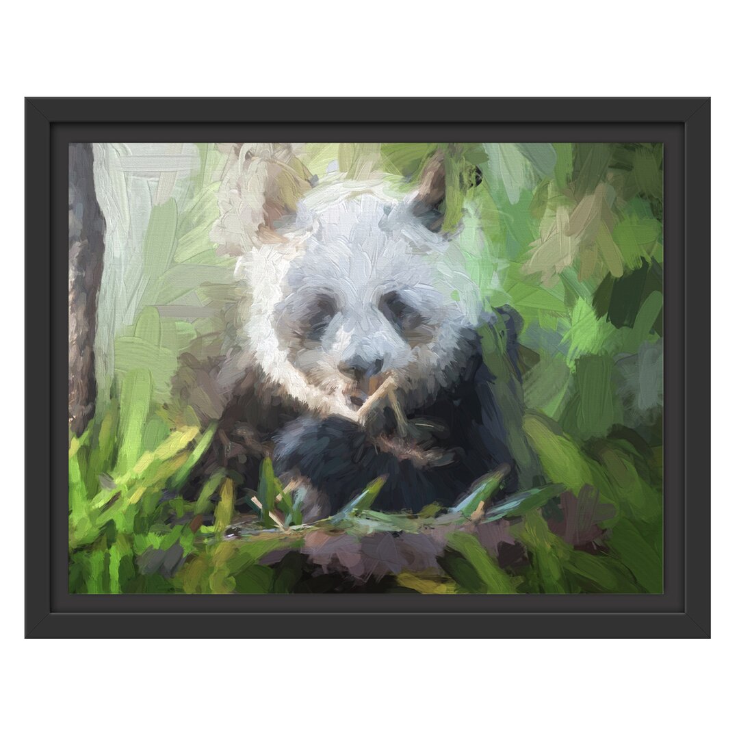 Gerahmtes Wandbild Niedlicher Panda isst Bambus Kunst