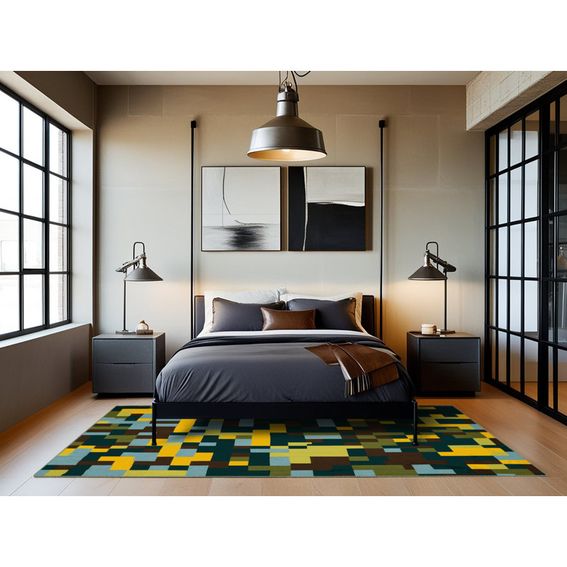 Bordered Blocks Rug, Rectangle 2' x 3'