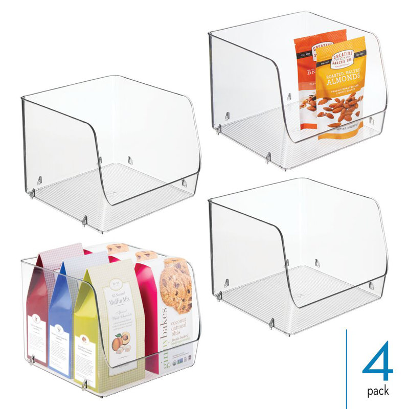 iDesign Stackable Open-Front Storage Bins for Kitchen and Pantry Organization - Set of 4 - Clear