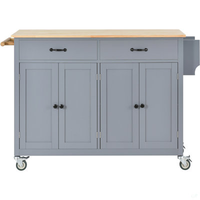 Kitchen Island Cart With Solid Wood Top And Locking Wheels,54.3 Inch Width,4 Door Cabinet And Two Drawers,Spice Rack, Towel Rack
