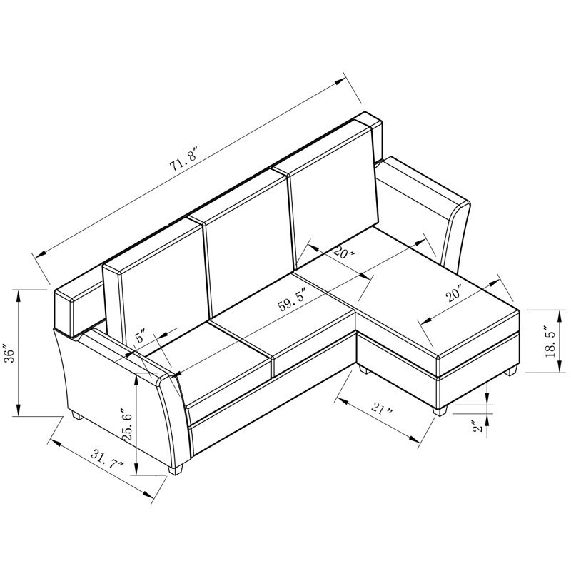 Canapé modulaire réversible de 72 po de largeur Thurman, Crème